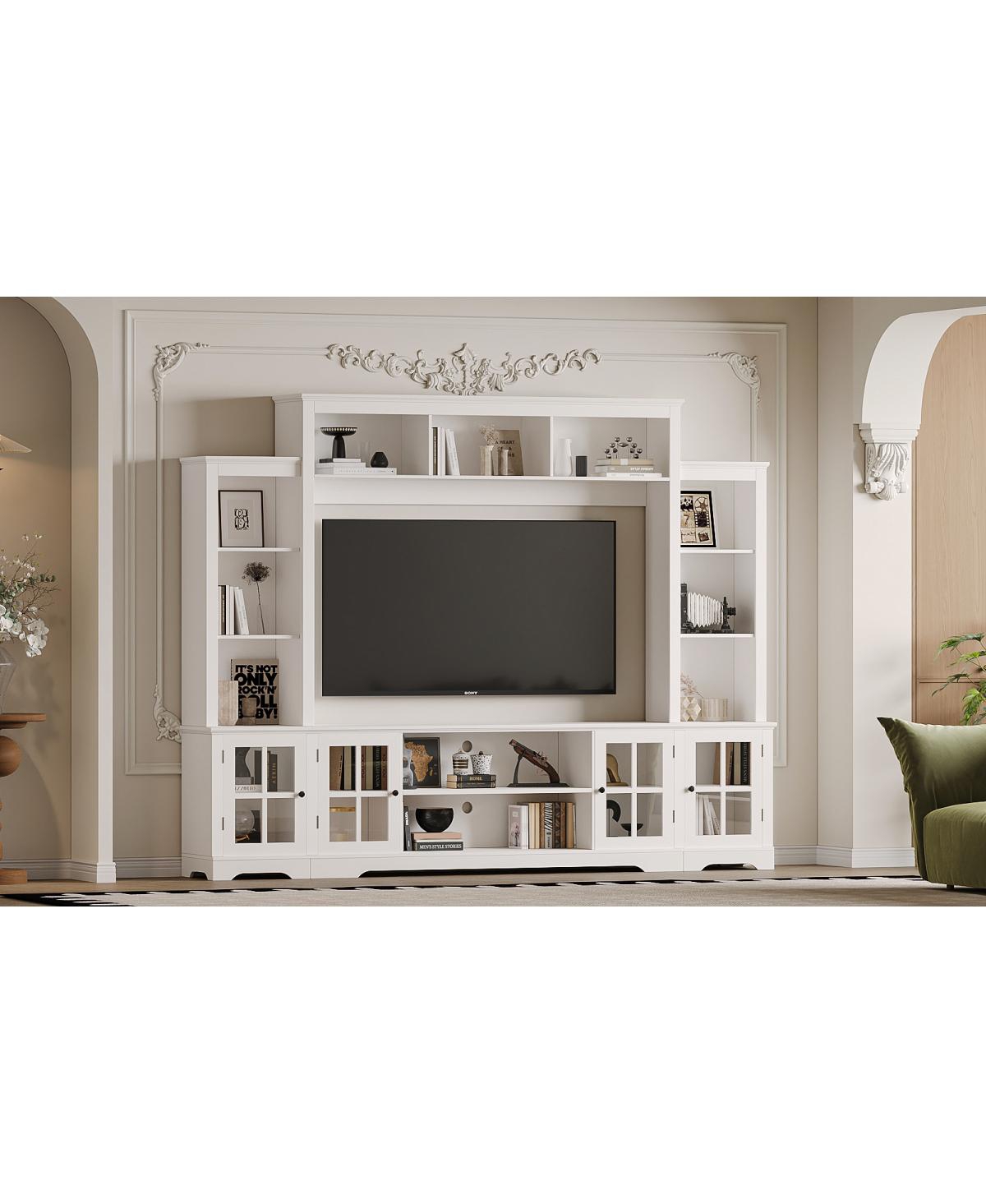 Streamdale Furniture Wall Unit Tv Stand with Storage & Bookshelves for TVs up to 65", White, 100"W