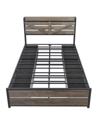 Queen Bed Frame with Storage Headboard & 12 Drawers, Metal Platform