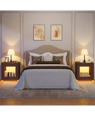 Rustic Wood End Table, 2 Tiered Square Side Table with Storage Shelf