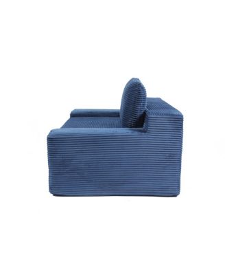 Dark-blue Corduroy Loveseat Sofa Bed with Reversible Cushions