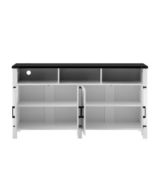 59" Modern 4-Door Sideboard Buffet with Power/USB, Adjustable Shelves, Metal Accents