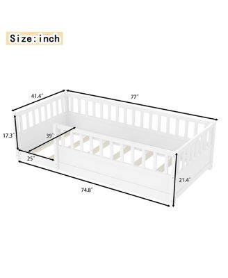 Twin Size Montessori Floor Bed with Security Barrier and Door