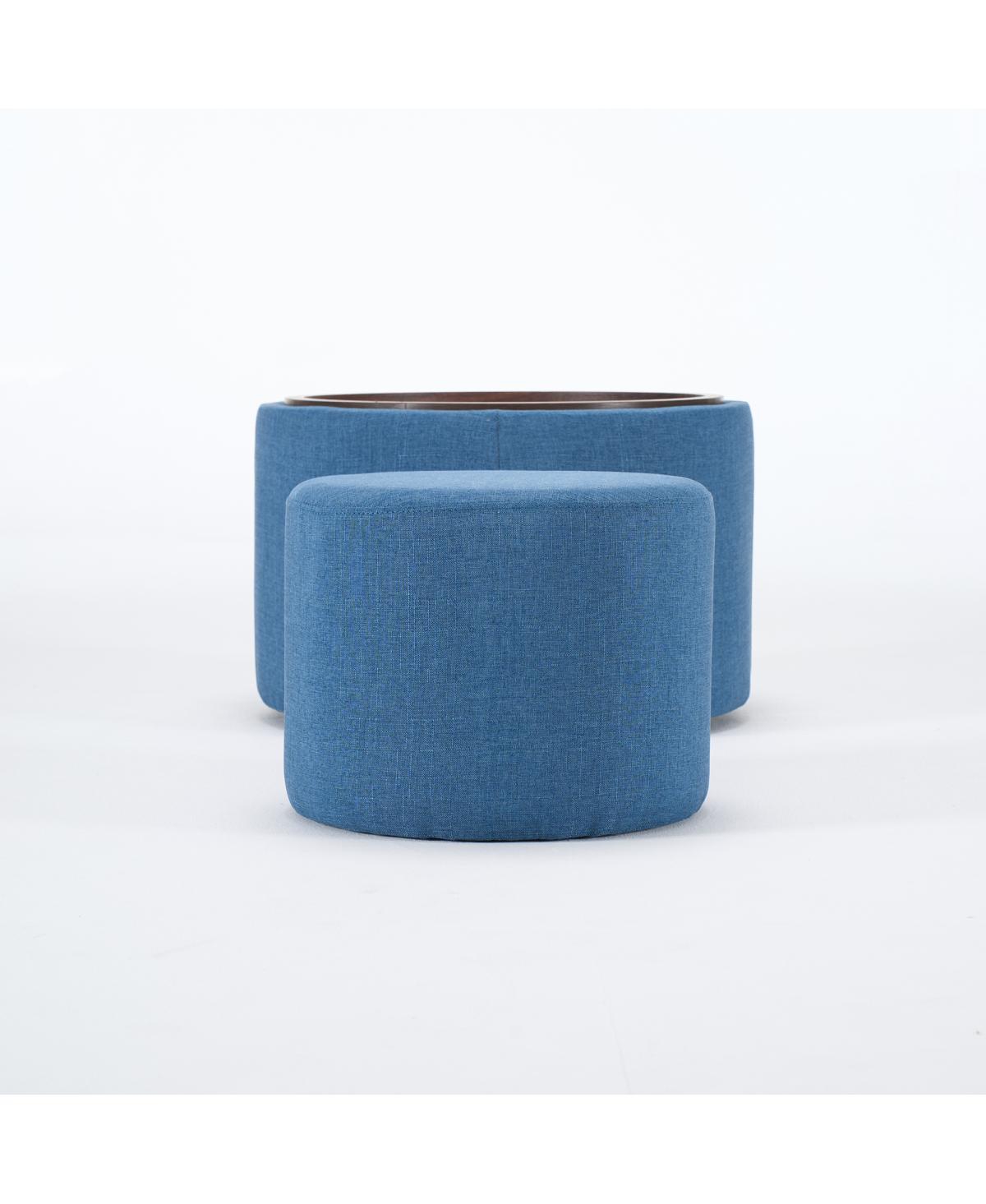 Streamdale Furniture Ball & Cast Nesting Storage Ottomans (2), Linen Upholstered