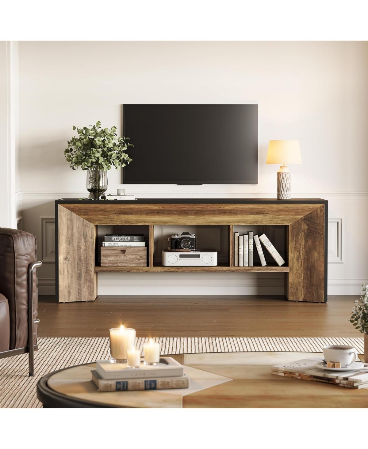 Tribesigns Tv Stand for Up to 70 Inch Tv, 63 Inches Long Entertainment Center with 3 Storage Cubes,Industrial Large Media Television Console