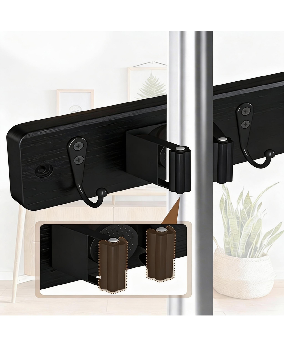 Yigii 4-Holder Wall Mounted Mop & Broom Holder with Anti-Slip Rubber