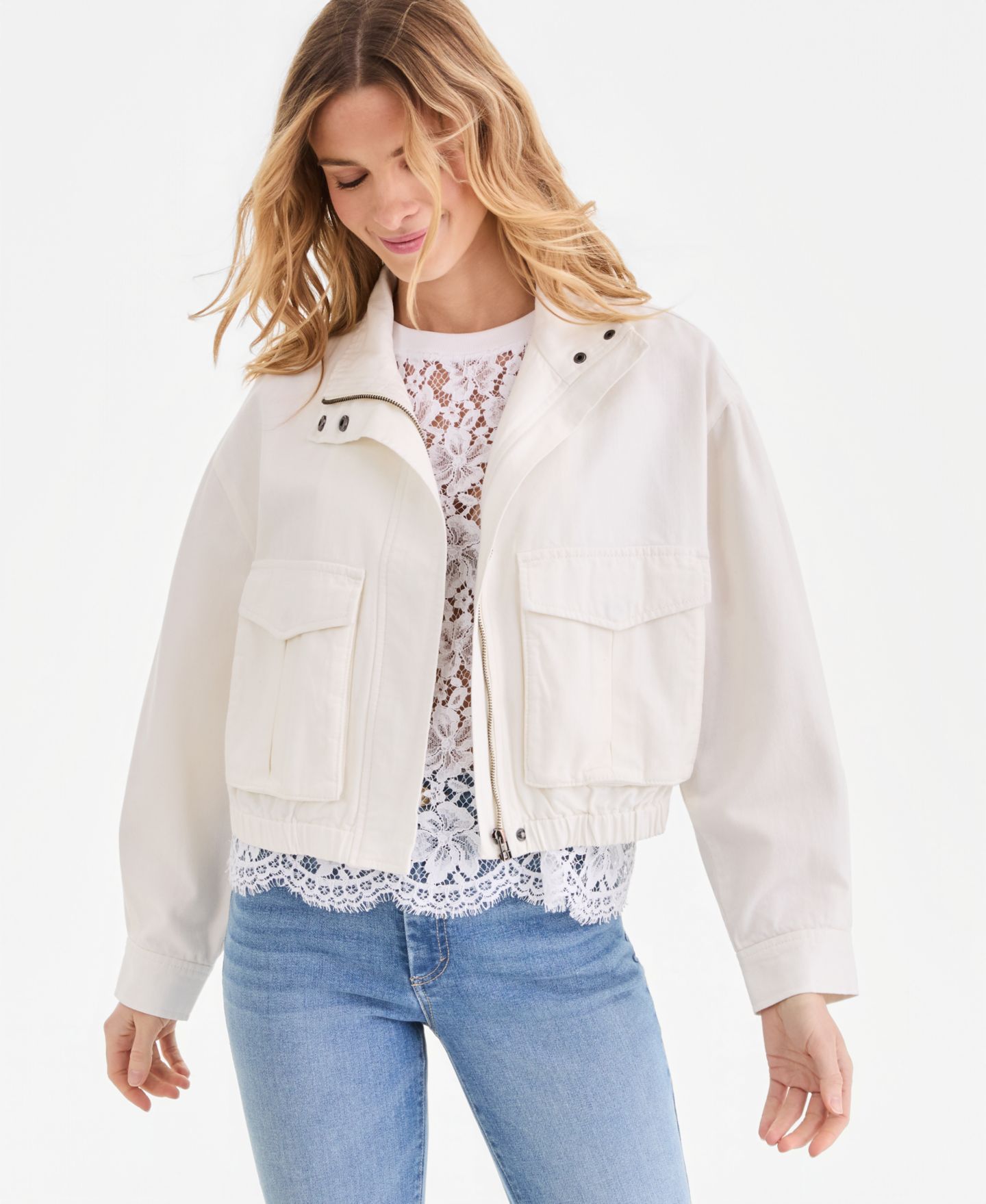 Женская куртка I.N.C. International Concepts Denim Bomber, цвет: Экрю варёный — фото 1