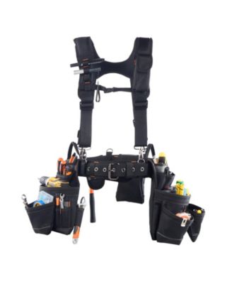 Tool Belt with Suspenders, 19 Pockets Heavy-Duty Tool Pouch, Adjustable Waist 31–51 in, Detachable Suspension Rig