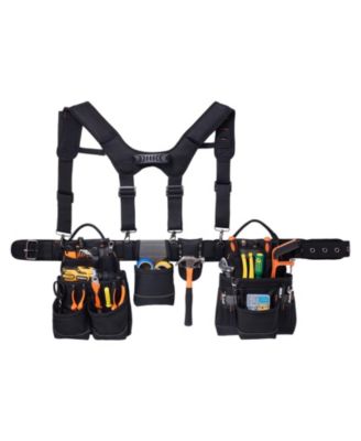 Tool Belt with Suspenders, 19 Pockets Heavy-Duty Tool Pouch, Adjustable Waist 31–51 in, Detachable Suspension Rig