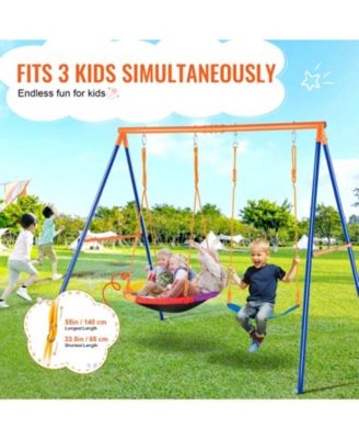 Backyard Swing Set, 440 lbs Load Capacity, A-Frame Metal Swing Stand with Saucer Swing Seat and Belt Swing Seat, Adjustable Rope