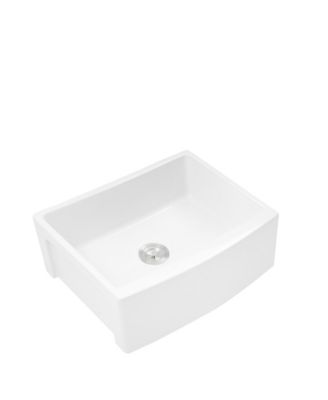 huluwat White Farmhouse Kitchen Sink Ceramic Arch Edge Apron Front Single Bowl