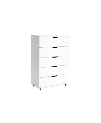 White 5-Drawer Dresser with Wheels – Modern Storage Cabinet