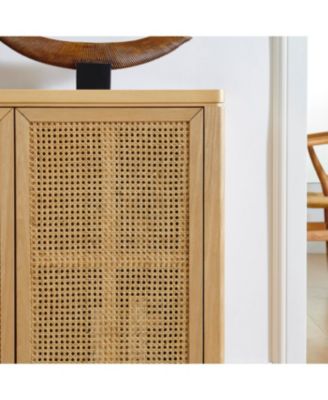 Mid Century Modern Rattan Sideboard Buffet Cabinet with 2 Outlets, Natural