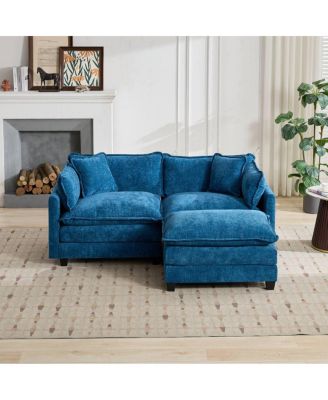 Streamdale Cloud Sofa Ottoman, Modern Sectional Couch for Living Room, Blue Chenille Fabric