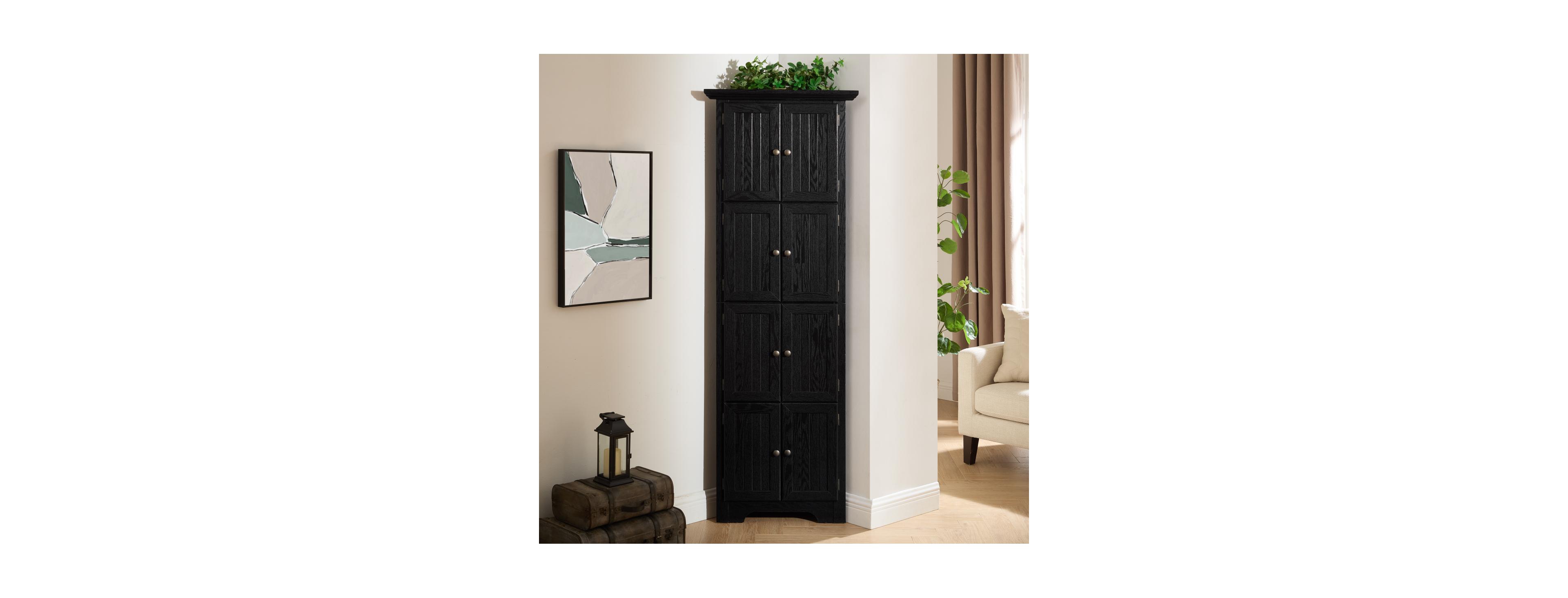 Streamdale Furniture 4-Tier 72" Corner Kitchen Pantry Storage Cabinet with 8 Doors Blk