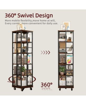 5 Tiers Rotating Bookshelf, 360 Display Wood Spinning Bookshelves