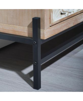 Streamdale Vintage Carved 4-Door Wood Cabinet with Metal Base