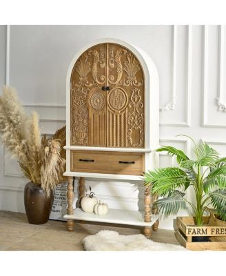 31.50" Arched Flower Carved Door Accent Sideboard Cabinet with Drawer & Shelf