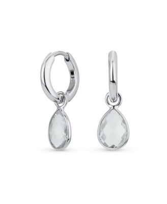 Classic 2 CTW Natural Blue Aquamarine Teardrop Huggie Drop Earrings .925 Sterling Silver