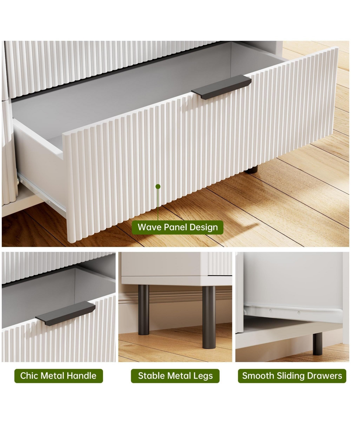 Gaomon Wave Fluted 5 Drawer Dresser, 38'' Tall Chest of Drawers with Anti-Tipping Device