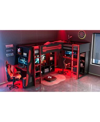 L-Shaped Twin Gaming Bed Frame w/ RGB, USB, TV Stand, Storage, Reversible