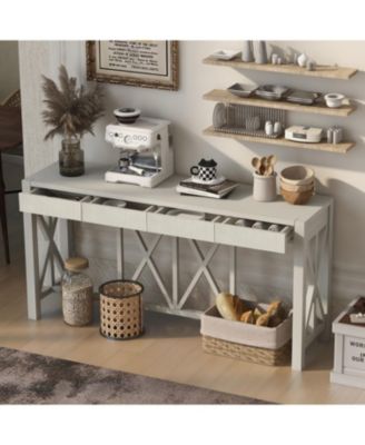  60" Acacia Console Table - Crisscross Design & 4 Drawers