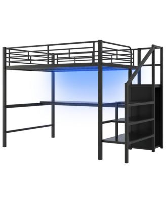 Metal Loft Bed with Desk, Storage Staircase & Wardrobe