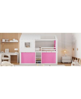 Full Size Bunk Wood House Bed with Tent