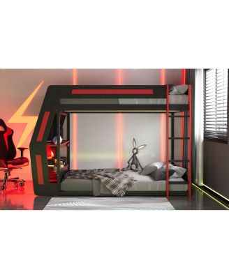 Full-Size Gaming Bunk Bed with RGB Desk, USB Ports, LED Strip & Cable Grommet