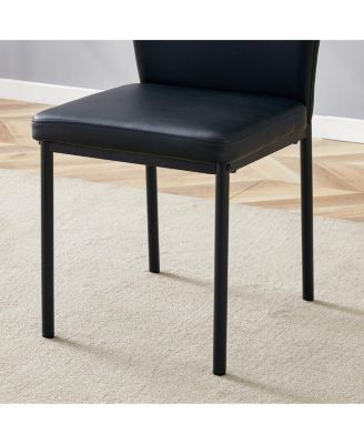 Luxury Simple Chair - Set of 4 Black PU Dining Chairs with Metal Legs