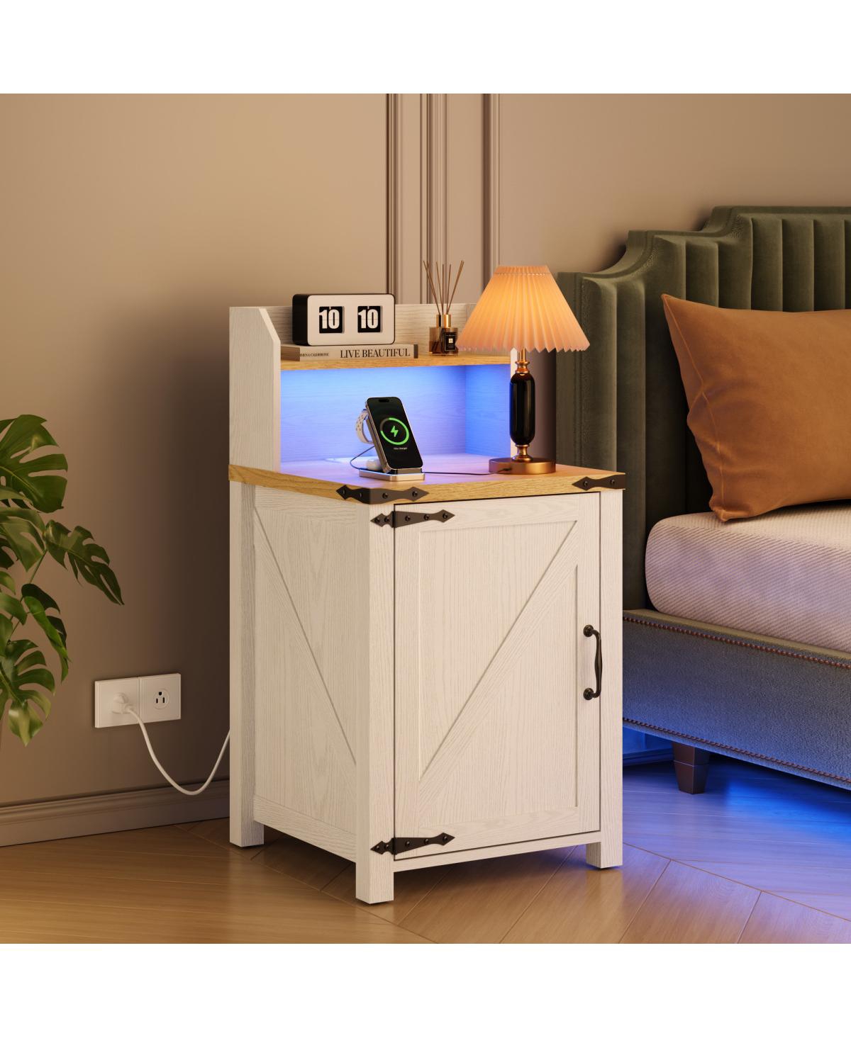 Streamdale Furniture Farmhouse Barn Door Nightstand with Charging Station