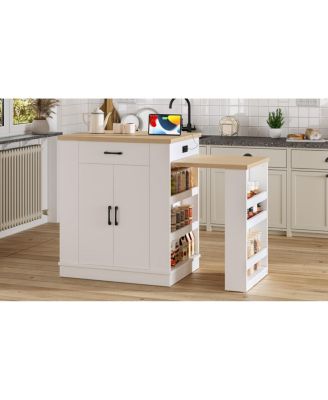 Extendable Island console with drawers, cabinet, and shelving