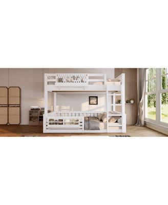 Full XL over Queen Bunk Bed with Ladder, Guardrails, Pegboard & Bookshelf