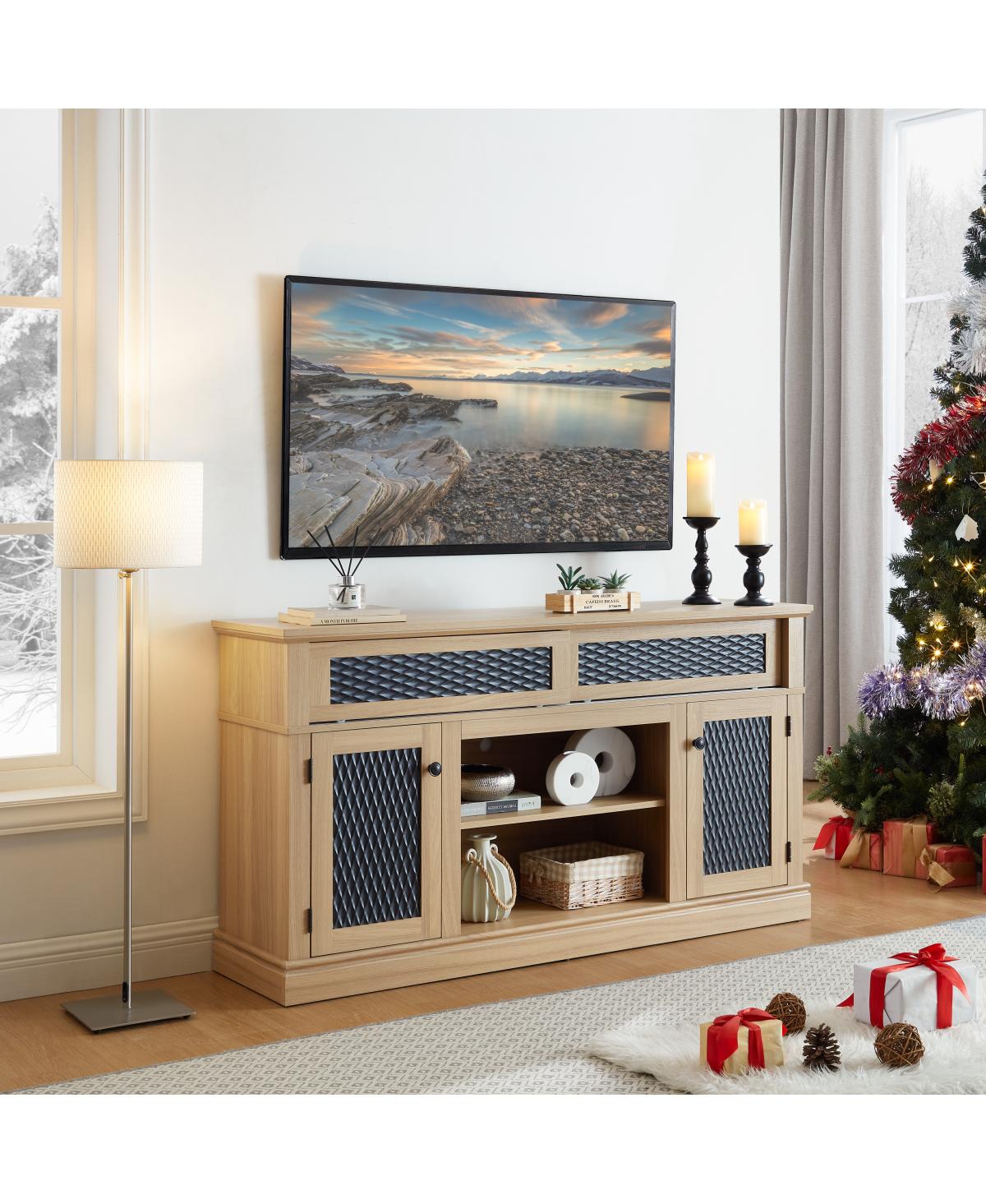 Streamdale Furniture Streamdale Embossed Pattern Tv Stand, Media Console w/ Storage, Sliding Door, 58.27"W