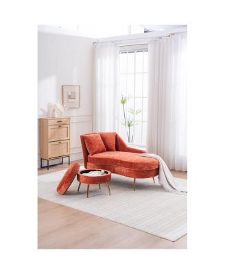 58" Indoor Chenille Chair with Left Armrest & Lumbar Pillow, Footstool Included.