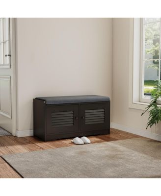 Streamdale Shoe Storage Bench with 2 Door Cabinet and Cushion, Adjustable Shelves