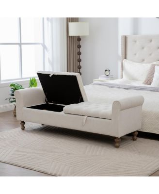Modern Upholstered Storage Bench with Double Lids & Rolled Armrest