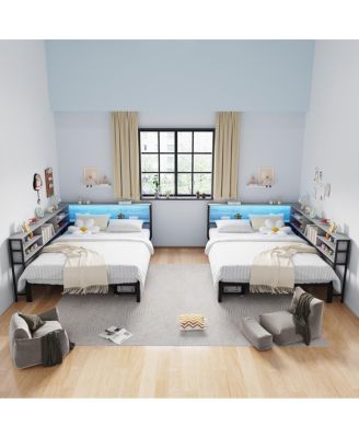 Space-Saving Corner Bed with Storage, Charging, and LED Lights