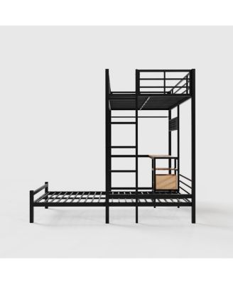 Bunk Bed Twin Over Twin with Desk, Storage, Lighting