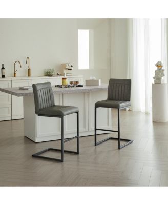 Faux Leather Bar Stool with Tufted Backrest & Footrest