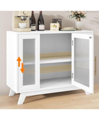 36 Inch Sideboard Buffet, Decorative Cabinet with Fluted Glass Doors and Adjustable Shelves, Modern Coffee Bar Cabinet for Kitchen, Dining Room