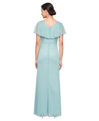 Women's Beaded Ruffled Capelet Gown