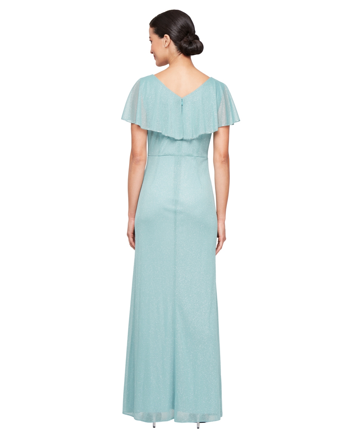 Sl Fashions Women's Beaded Ruffled Capelet Gown