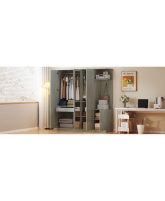 4-Door Wardrobe with Shelves Drawers and Full-Length Mirror