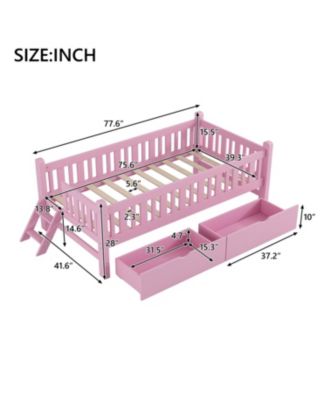 Wood Twin Size Platform Bed with Guardrail and 2 Drawers
