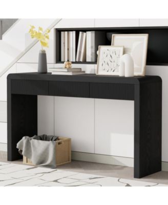 Rustic Console Table - Fluted Drawers, Wood Veneer, Apricot