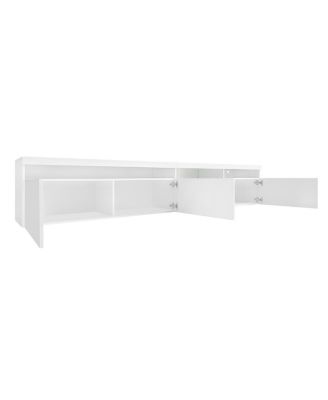 Design TV Stand w/ 2 Glass Shelves, Storage, LED Lights