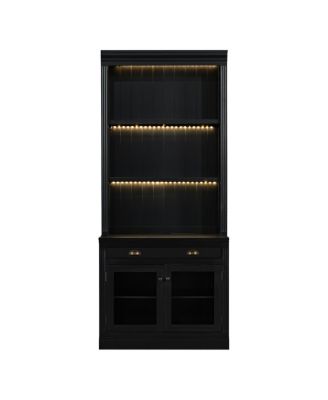 LED Lighting 2-Piece Bookcase Suite with Glass Doors & Drawers