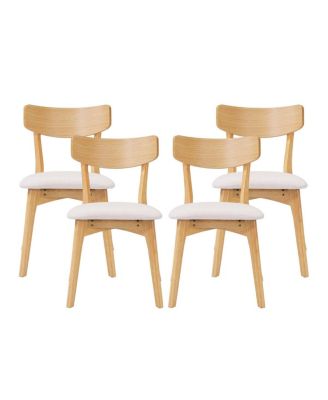  Mid-Century Walnut Upholstered Dining Chairs, Set of 4, Light Beige+Natural