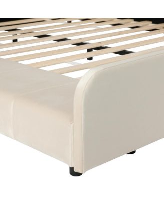 Upholstered Grounded Bed with Bedside Desk & Stool