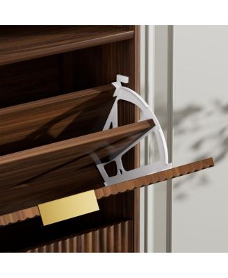 Shoe Cabinet Storage with 2 Flip Drawers, Walnut, 31.6" L x 9.6" W x 40" H